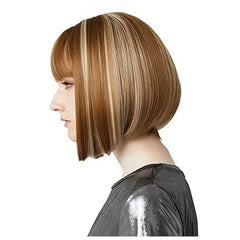 25 4 Cm Short Bob Wigs With Bangs Synthetic Straight Hair Wigs For Women