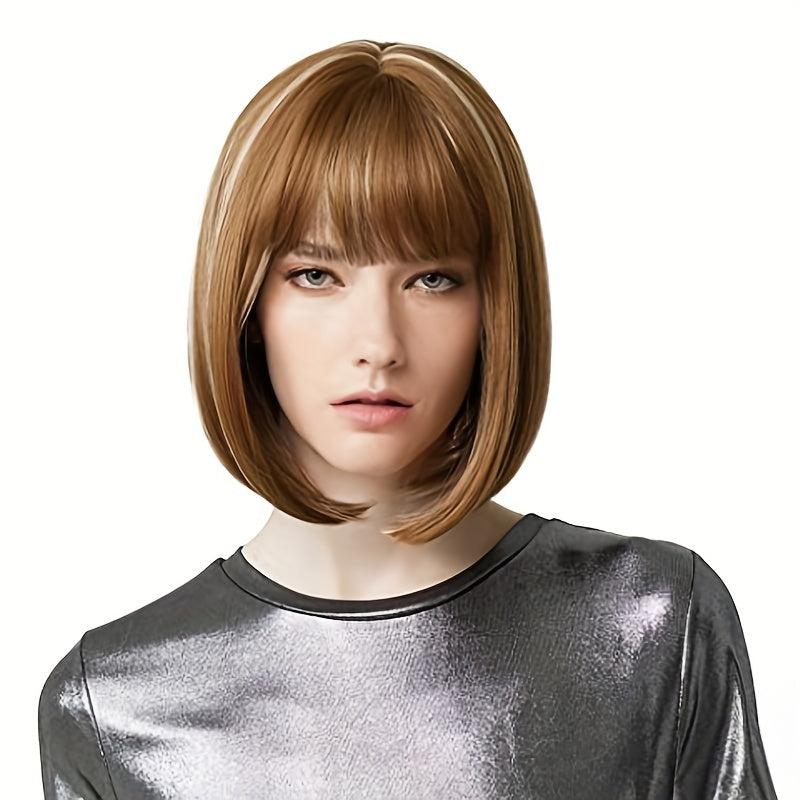 25 4 Cm Short Bob Wigs With Bangs Synthetic Straight Hair Wigs For Women