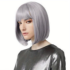 25 4 Cm Short Bob Wigs With Bangs Synthetic Straight Hair Wigs For Women
