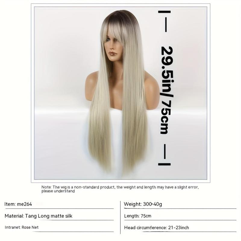 Ombre Straight Wig With Dark Roots Natural Synthetic Wig
