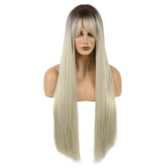 Ombre Straight Wig With Dark Roots Natural Synthetic Wig