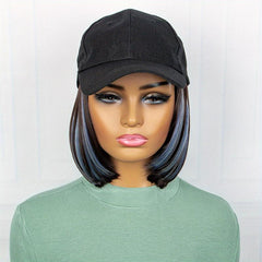 Hat Wigs Highlight Straight Short Bob Hair Wigs With Adjustable Hat