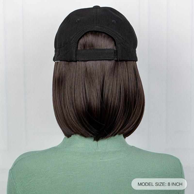 Hat Wigs Highlight Straight Short Bob Hair Wigs With Adjustable Hat