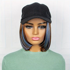 Hat Wigs Highlight Straight Short Bob Hair Wigs With Adjustable Hat