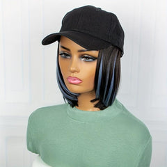 Hat Wigs Highlight Straight Short Bob Hair Wigs With Adjustable Hat