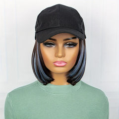 Hat Wigs Highlight Straight Short Bob Hair Wigs With Adjustable Hat