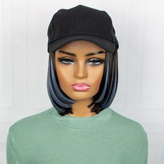 Hat Wigs Highlight Straight Short Bob Hair Wigs With Adjustable Hat