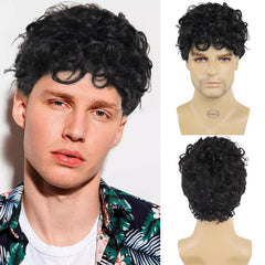 Short Curly Wigs Brown Synthetic Loose Curly Hair Male Wig