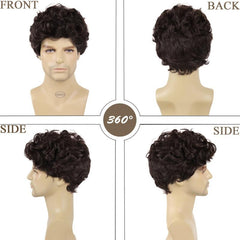 Short Curly Wigs Brown Synthetic Loose Curly Hair Male Wig