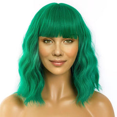 Short Wavy Wig With Bangs Natural Synthetic Bob Wig