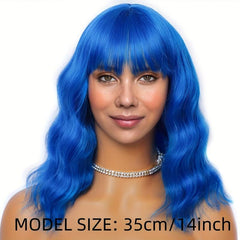 Short Wavy Wig With Bangs Natural Synthetic Bob Wig