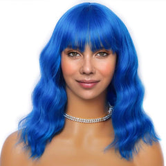 Short Wavy Wig With Bangs Natural Synthetic Bob Wig