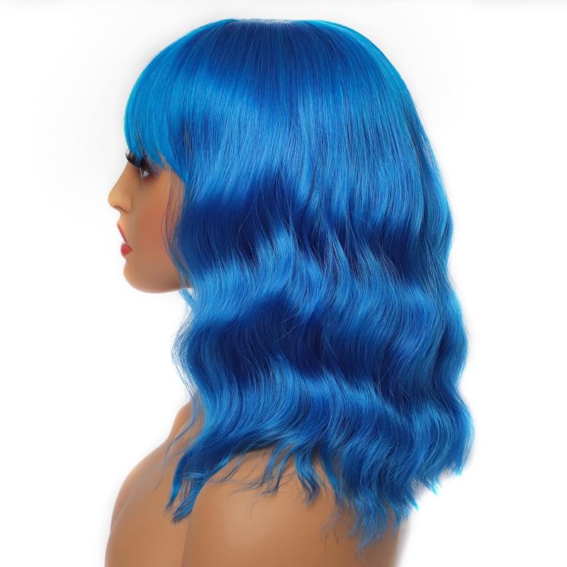 Short Wavy Wig With Bangs Natural Synthetic Bob Wig
