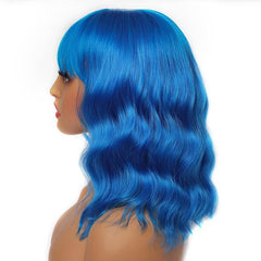 Short Wavy Wig With Bangs Natural Synthetic Bob Wig