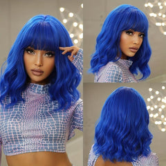 Short Wavy Wig With Bangs Natural Synthetic Bob Wig
