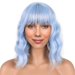 Short Wavy Wig With Bangs Natural Synthetic Bob Wig