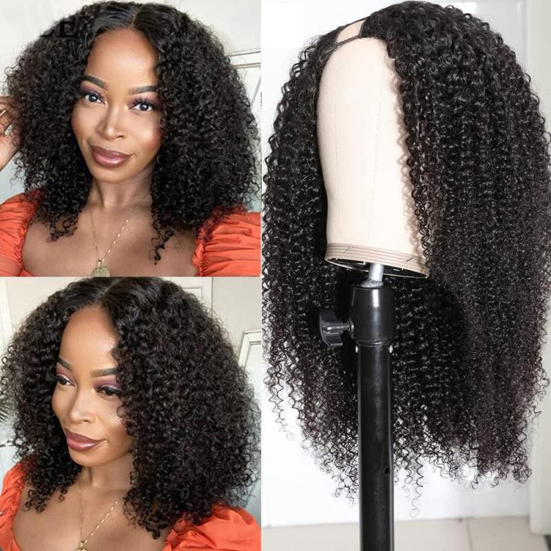 Brazilian Glueless Curly U Part Wigs 180 Density