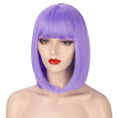 Short Colored Hair Wig With Bangs Bob Wig Light Purple And Pink Wig