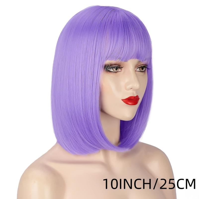 Short Colored Hair Wig With Bangs Bob Wig Light Purple And Pink Wig