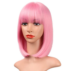 Short Colored Hair Wig With Bangs Bob Wig Light Purple And Pink Wig
