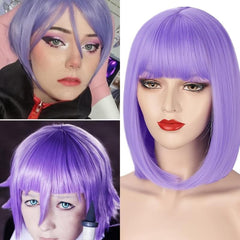 Short Colored Hair Wig With Bangs Bob Wig Light Purple And Pink Wig