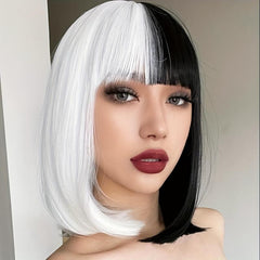Short Colored Hair Wig With Bangs Bob Wig Light Purple And Pink Wig