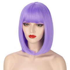 Short Colored Hair Wig With Bangs Bob Wig Light Purple And Pink Wig