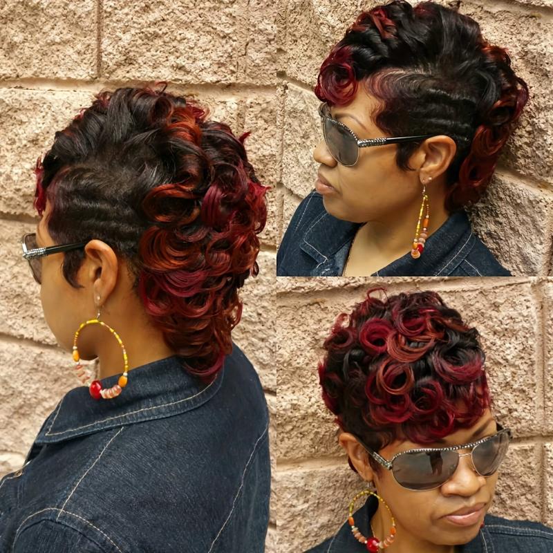 Burgundy Short Curly 2 Tone Synthetic Wig for Women