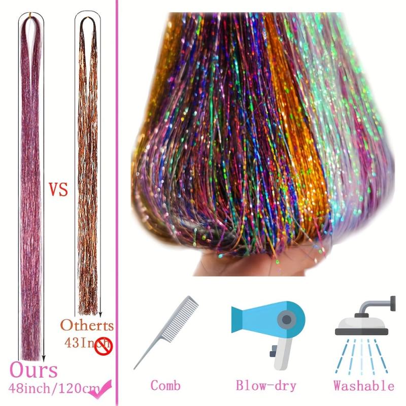 121cm Hair Tinsel Extension Kit, 12 Colors, 2400 Strands