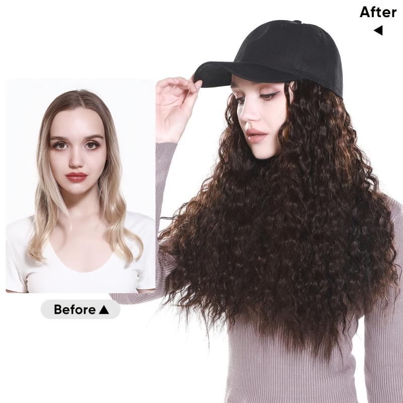 Long Wavy Hair Wig Baseball Hat for Women