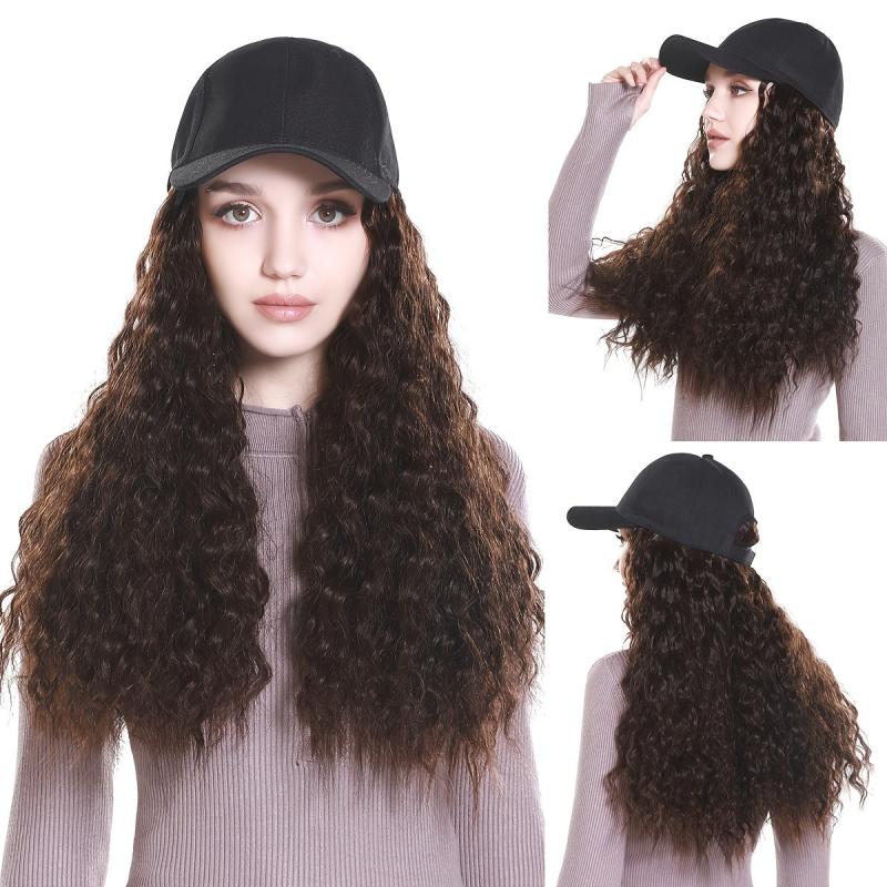 Long Wavy Hair Wig Baseball Hat for Women