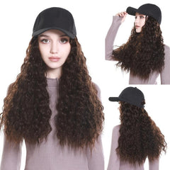 Long Wavy Hair Wig Baseball Hat for Women