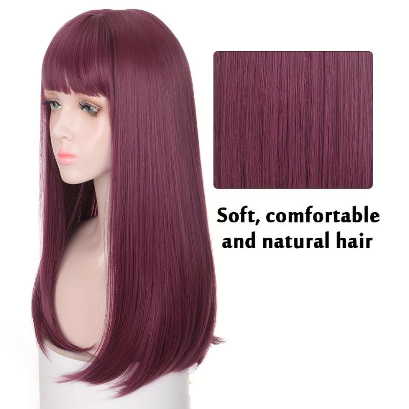 55-88cm Purple Wig w/ Bangs for Halloween Party Cosplay
