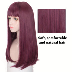 55-88cm Purple Wig w/ Bangs for Halloween Party Cosplay