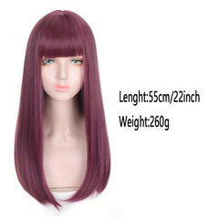 55-88cm Purple Wig w/ Bangs for Halloween Party Cosplay