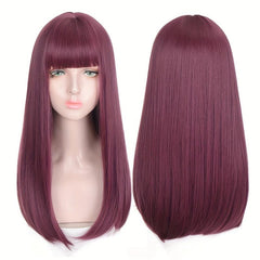 55-88cm Purple Wig w/ Bangs for Halloween Party Cosplay