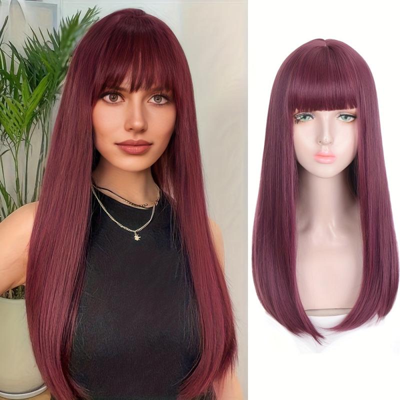 55-88cm Purple Wig w/ Bangs for Halloween Party Cosplay