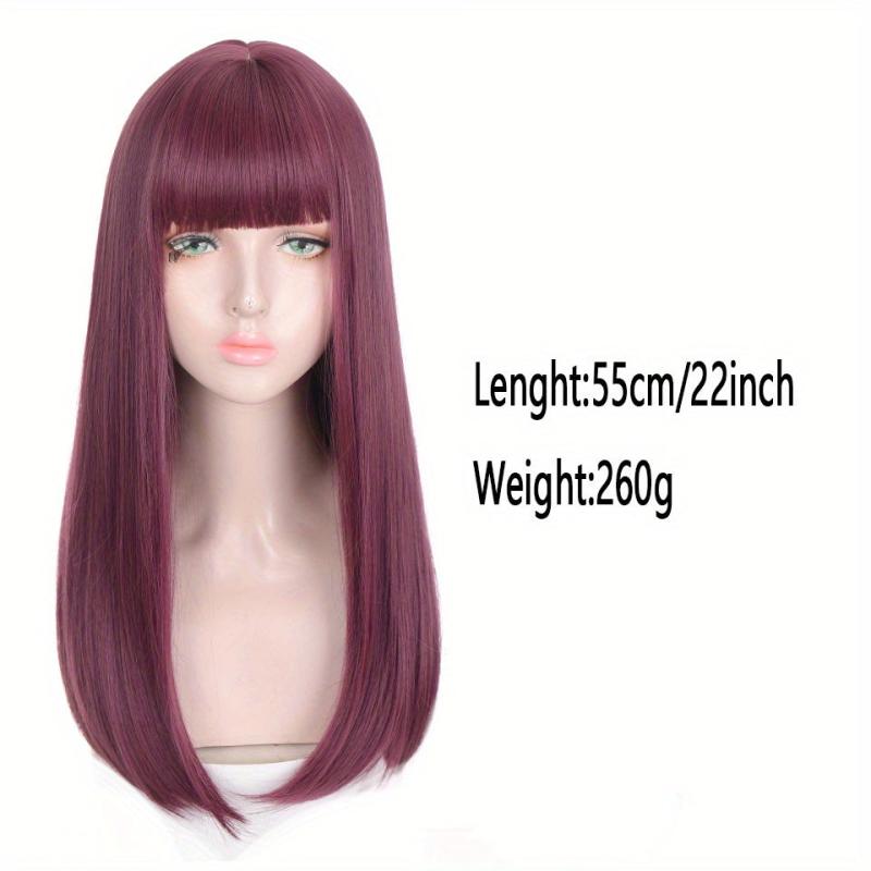 55-88cm Purple Wig w/ Bangs for Halloween Party Cosplay