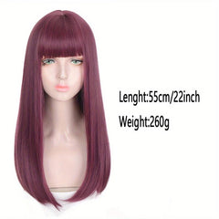 55-88cm Purple Wig w/ Bangs for Halloween Party Cosplay