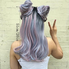 Ombre Long Curly Wig Colorful Wavy Wig Dark Roots Long Syntheitc Wig