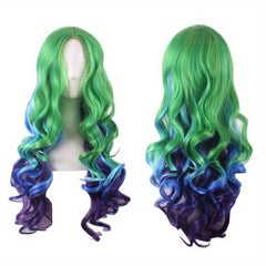 Ombre Long Curly Wig Colorful Wavy Wig Dark Roots Long Syntheitc Wig