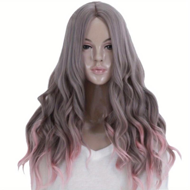 Ombre Long Curly Wig Colorful Wavy Wig Dark Roots Long Syntheitc Wig
