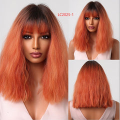 Short Wavy Wig With Bangs Synthetic Shoulder Length Bob Wig