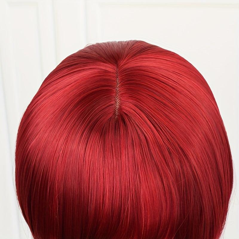 Short Red Straight Wig With Bangs 14inch Synthetic Wig Anime Game Wig