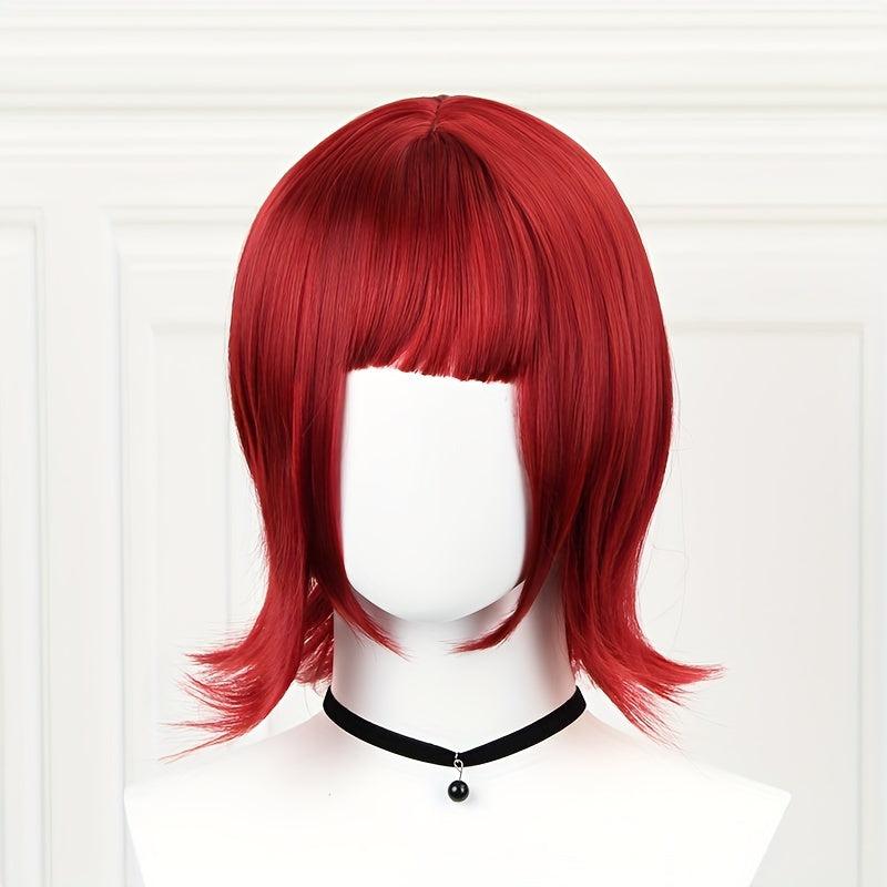Short Red Straight Wig With Bangs 14inch Synthetic Wig Anime Game Wig