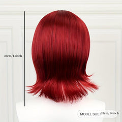 Short Red Straight Wig With Bangs 14inch Synthetic Wig Anime Game Wig