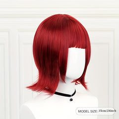 Short Red Straight Wig With Bangs 14inch Synthetic Wig Anime Game Wig