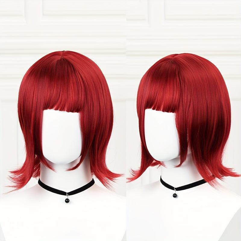 Short Red Straight Wig With Bangs 14inch Synthetic Wig Anime Game Wig