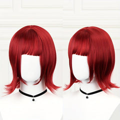 Short Red Straight Wig With Bangs 14inch Synthetic Wig Anime Game Wig