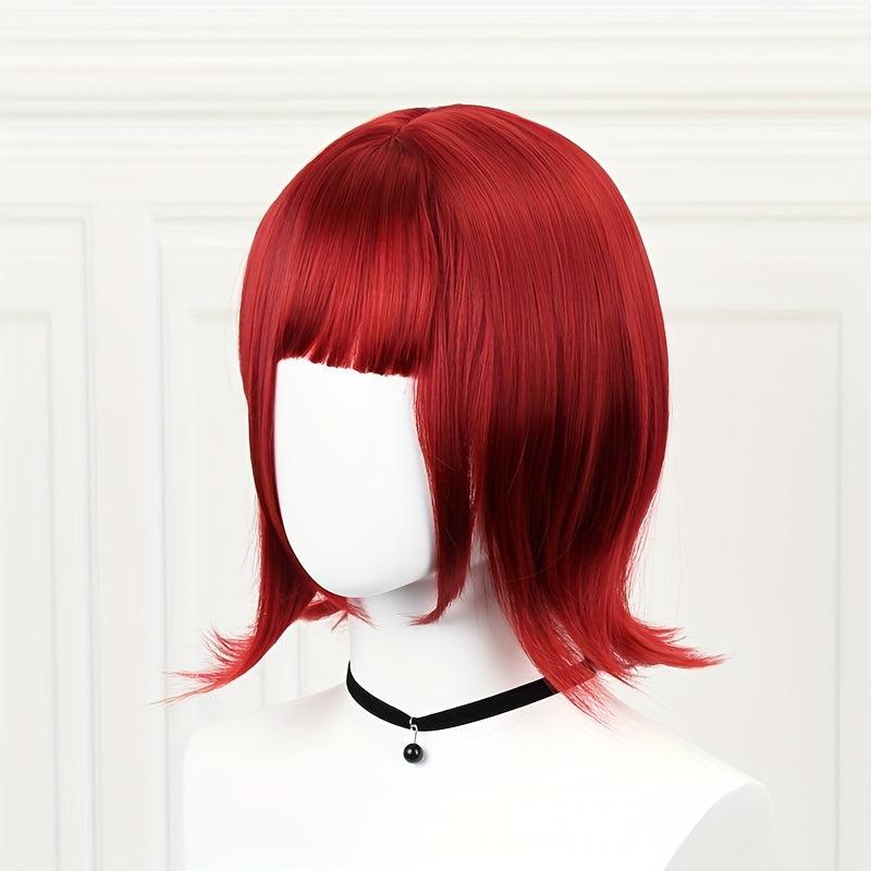 Short Red Straight Wig With Bangs 14inch Synthetic Wig Anime Game Wig